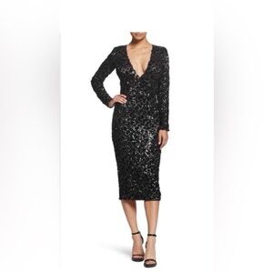 Dress the Population Black Sequin Long Sleeve Dress